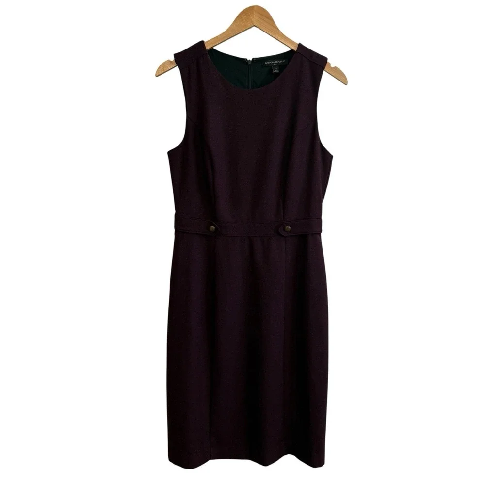 Banana Republic Wool Blend Black Rose‎ Career Dress Back Zip Women Size 6 #431